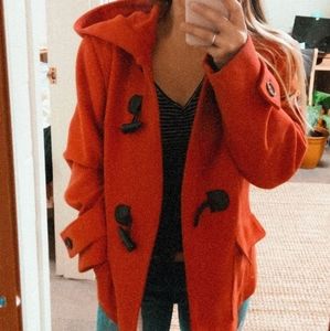 Fire engine red peacoat